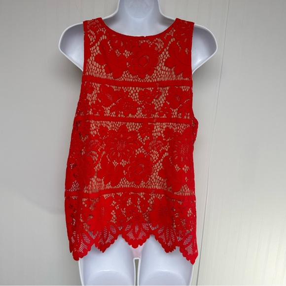 Express Bright Red Lace Scallop Bottom Top - Size L - Picture 6 of 6